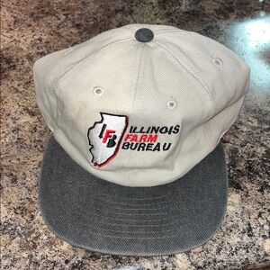 Vintage Illinois Farm Bureau Gray and Cream Embroidered Cap